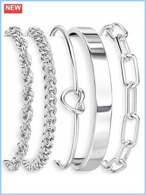 Sterling Silver Cuff Bangle Bracelet Set Women Waterproof Non Tarnish S925